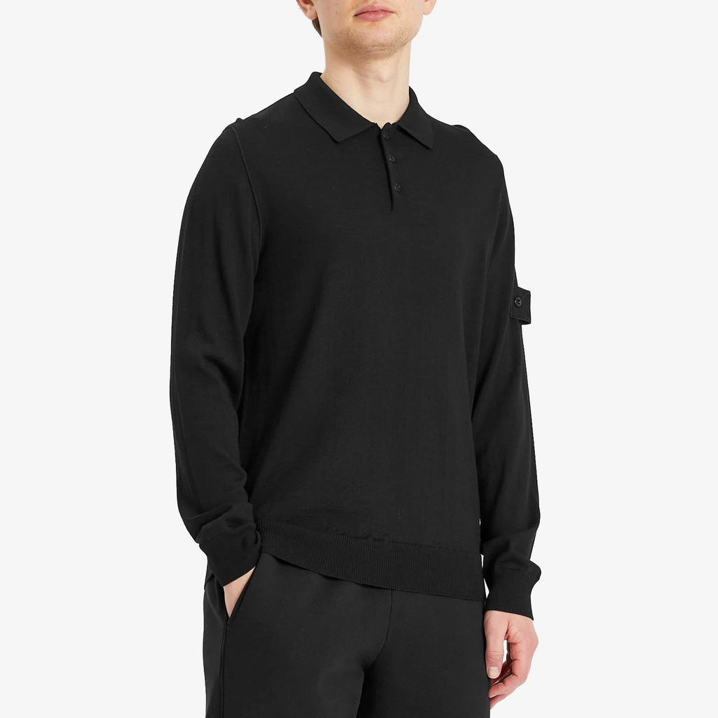 Stone Island Men's Ghost Piece Pure Wool Knit Polo Black
